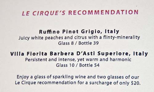 le cirque wine list holland america